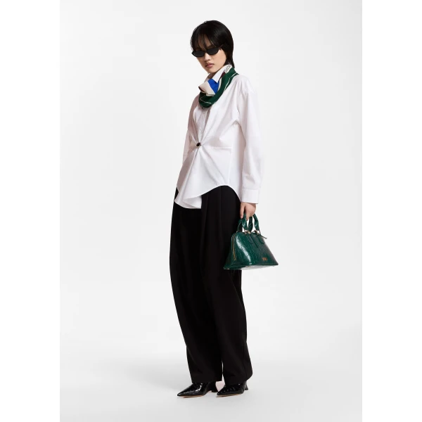 Essentiel Antwerp Black barrel-leg pants with pleated waist, view 6