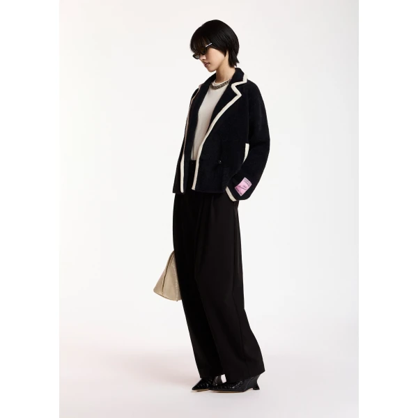 Essentiel Antwerp Black cardigan with white contrast trims, view 3