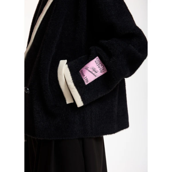 Essentiel Antwerp Black cardigan with white contrast trims, view 4