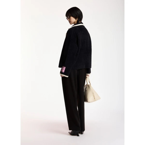 Essentiel Antwerp Black cardigan with white contrast trims, view 5