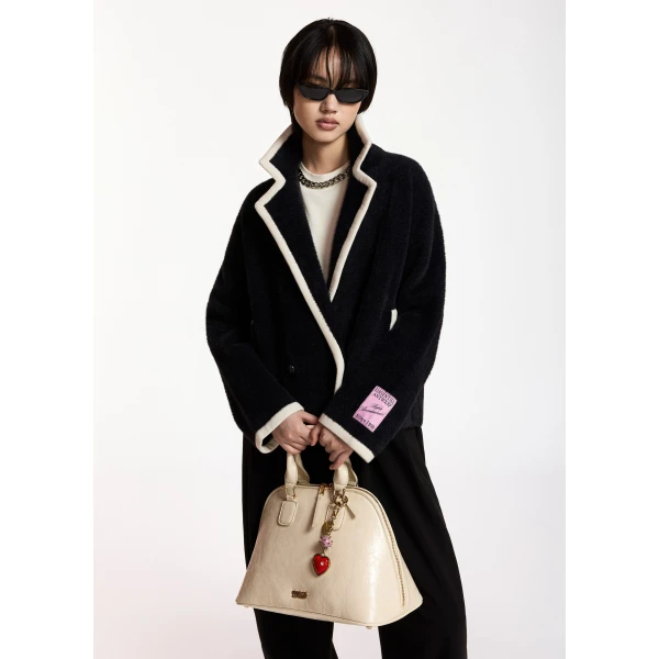 Essentiel Antwerp Black cardigan with white contrast trims, view 6