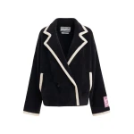 Essentiel Antwerp Black cardigan with white contrast trims