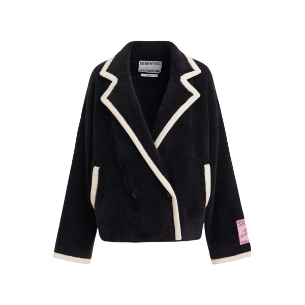 Essentiel Antwerp Black cardigan with white contrast trims