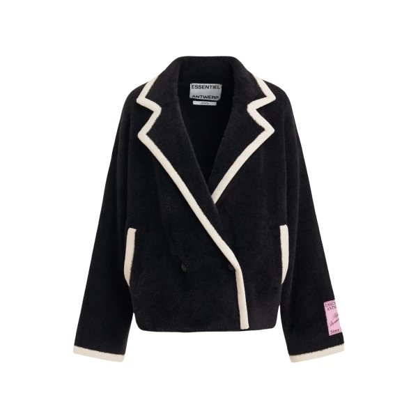Essentiel Antwerp Black cardigan with white contrast trims