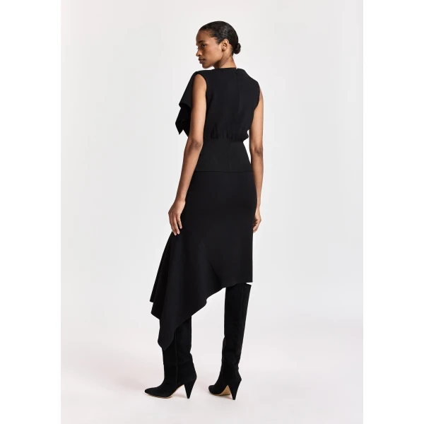 Essentiel Antwerp Black draped asymmetrical midi skirt, view 5