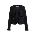 Essentiel Antwerp Black fitted jacket with fringe details and applicated pockets