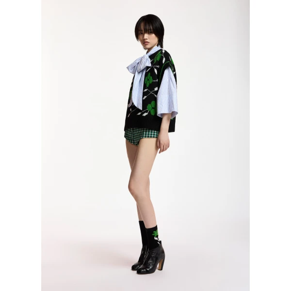 Essentiel Antwerp Black, green and white floral-intarsia sleeveless sweater, view 3
