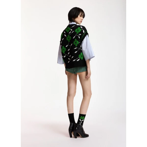 Essentiel Antwerp Black, green and white floral-intarsia sleeveless sweater, view 5