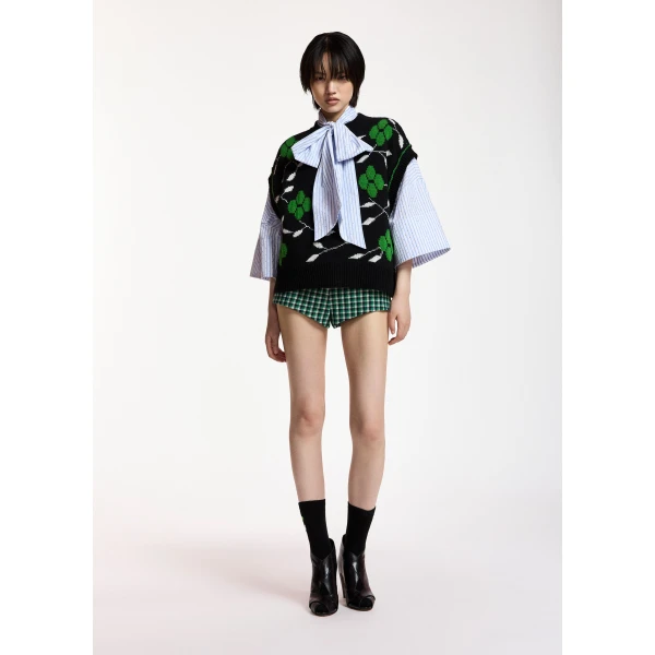 Essentiel Antwerp Black, green and white floral-intarsia sleeveless sweater, view 6