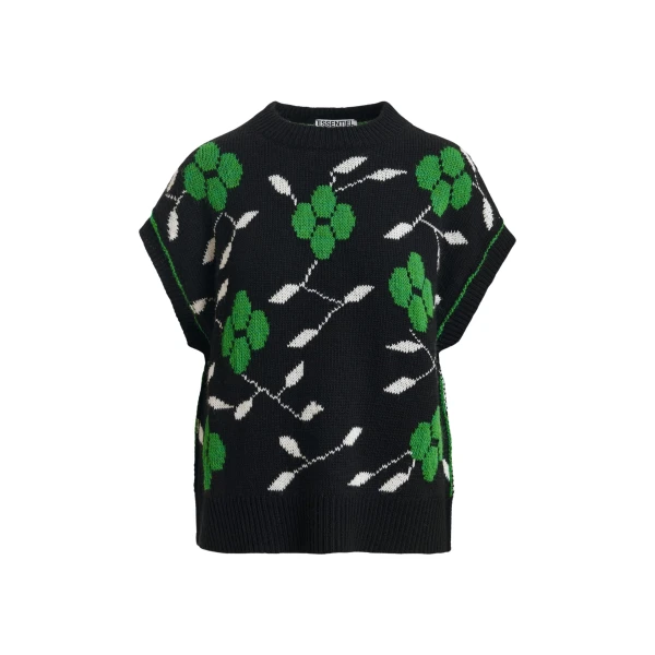 Essentiel Antwerp Black, green and white floral-intarsia sleeveless sweater
