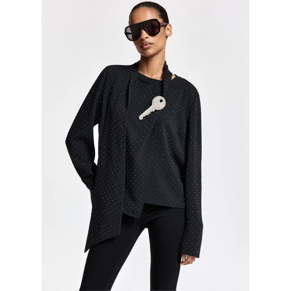 Essentiel Antwerp Black rhinestone-embellished draped top, view 2