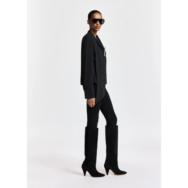 Essentiel Antwerp Black rhinestone-embellished draped top, view 3