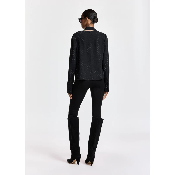 Essentiel Antwerp Black rhinestone-embellished draped top, view 4