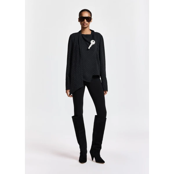 Essentiel Antwerp Black rhinestone-embellished draped top, view 5