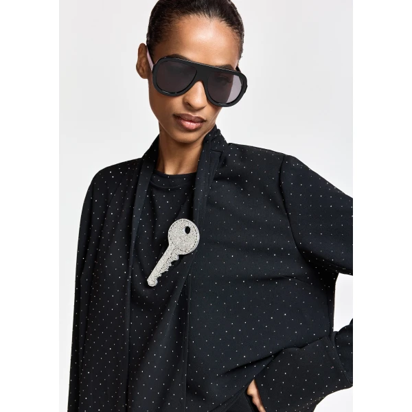 Essentiel Antwerp Black rhinestone-embellished draped top, view 6