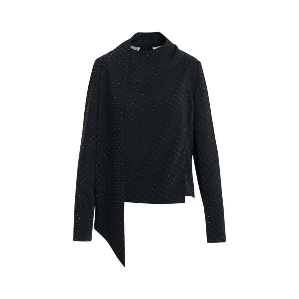 Essentiel Antwerp Black rhinestone-embellished draped top