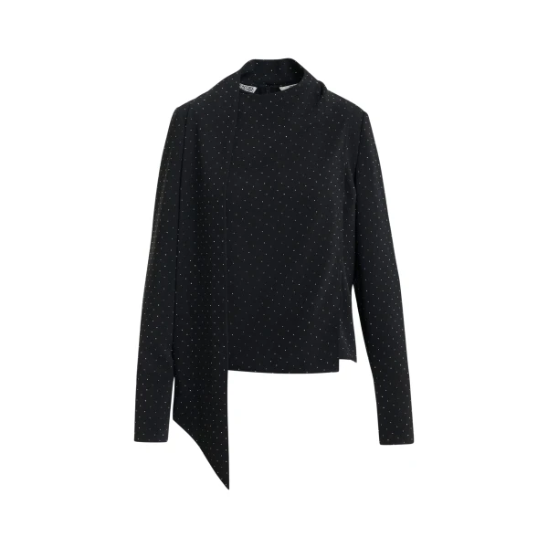 Essentiel Antwerp Black rhinestone-embellished draped top