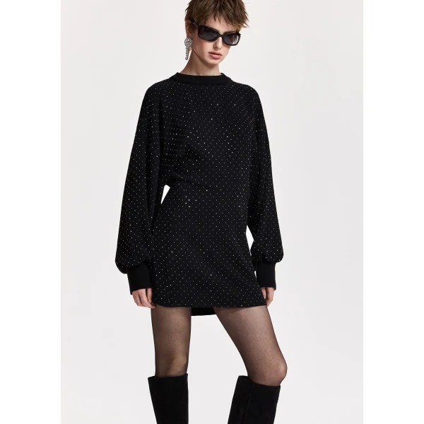 Essentiel Antwerp Black rhinestone-embellished mini dress, view 2
