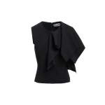 Essentiel Antwerp Black structured knitted top with draped ruffle detail