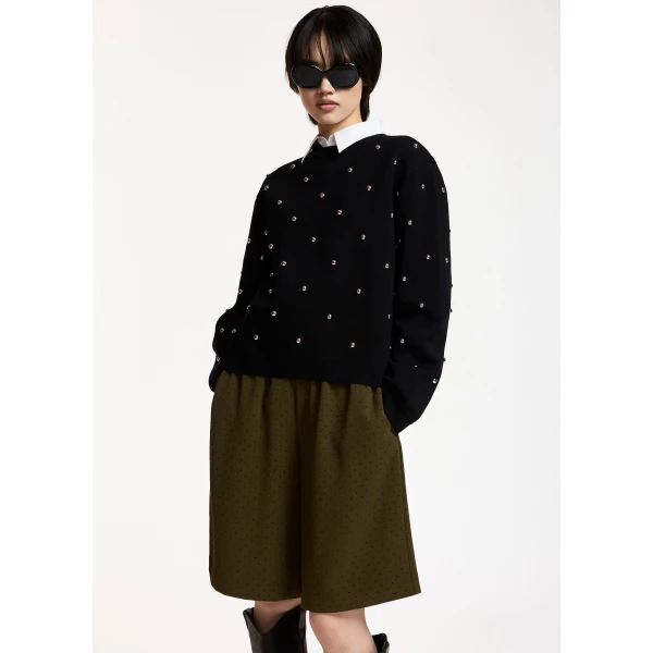 Essentiel Antwerp Black stud-embellished sweatshirt Knit, view 2