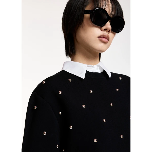 Essentiel Antwerp Black stud-embellished sweatshirt Knit, view 3