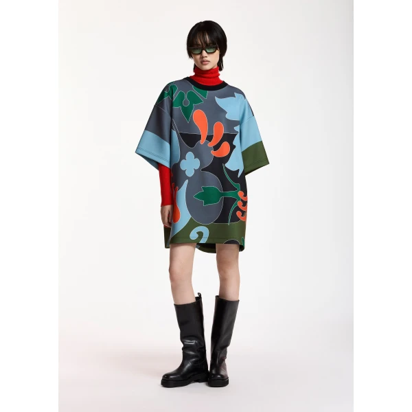 Essentiel Antwerp Blue, grey and green printed mini dress, view 2