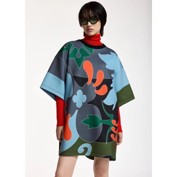 Essentiel Antwerp Blue, grey and green printed mini dress, view 3
