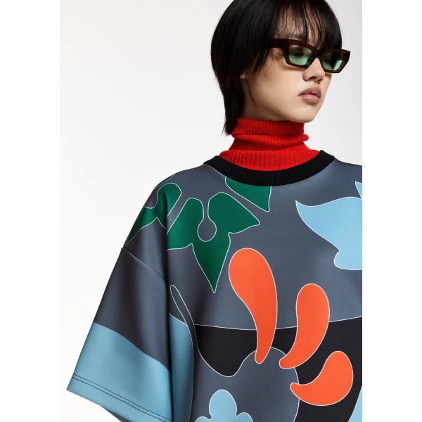 Essentiel Antwerp Blue, grey and green printed mini dress, view 4