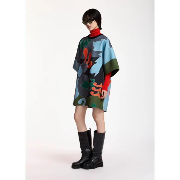 Essentiel Antwerp Blue, grey and green printed mini dress, view 5