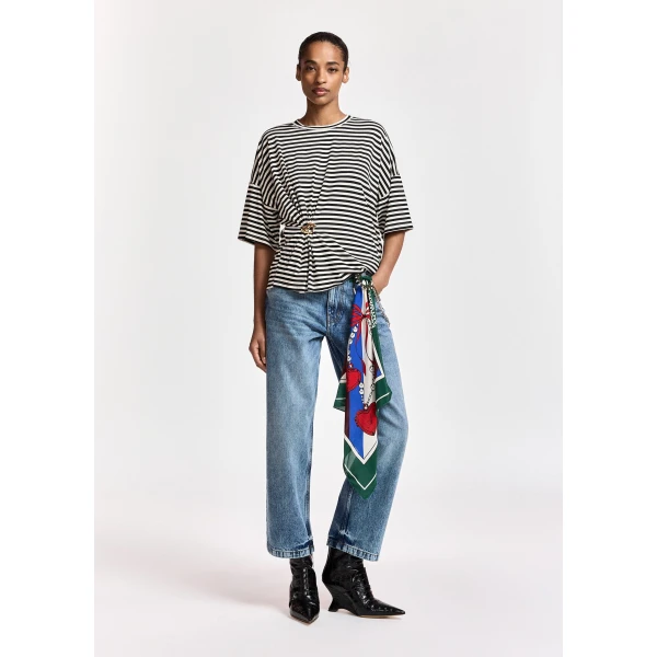 Essentiel Antwerp Blue organic cotton straight-leg jeans with detachable chain, view 2