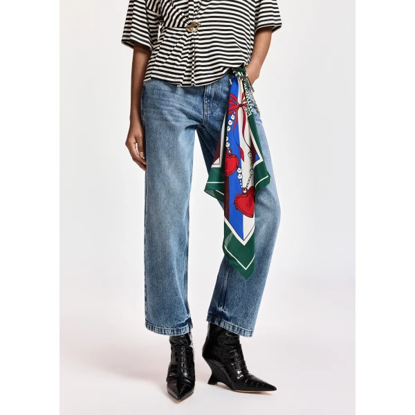 Essentiel Antwerp Blue organic cotton straight-leg jeans with detachable chain, view 3