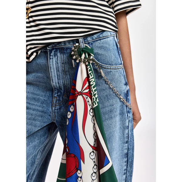 Essentiel Antwerp Blue organic cotton straight-leg jeans with detachable chain, view 6