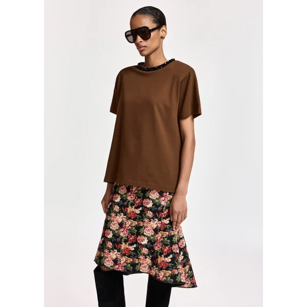 Essentiel Antwerp Brown T-shirt with black embellished collar Top, view 2