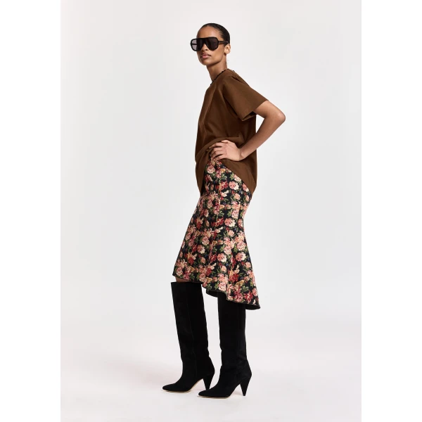 Essentiel Antwerp Brown T-shirt with black embellished collar Top, view 4
