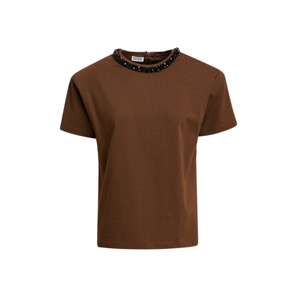 Essentiel Antwerp Brown T-shirt with black embellished collar Top