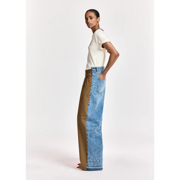 Essentiel Antwerp Brown and blue dual-fabric wide-leg pants, view 4