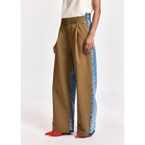 Essentiel Antwerp Brown and blue dual-fabric wide-leg pants, view 5