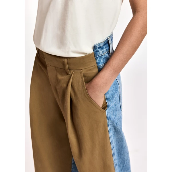 Essentiel Antwerp Brown and blue dual-fabric wide-leg pants, view 6