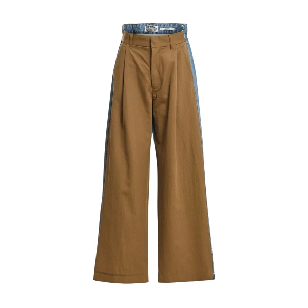 Essentiel Antwerp Brown and blue dual-fabric wide-leg pants