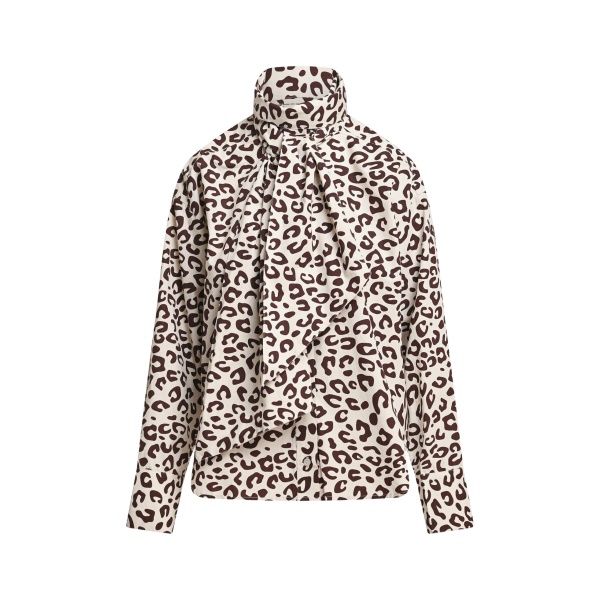 Essentiel Antwerp Brown and cream leopard-print pussy-bow shirt