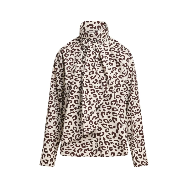 Essentiel Antwerp Brown and cream leopard-print pussy-bow shirt