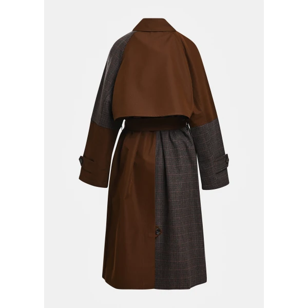 Essentiel Antwerp Brown and dak grey colour-block trench coat, view 2