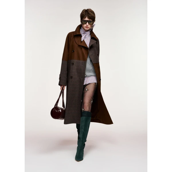Essentiel Antwerp Brown and dak grey colour-block trench coat, view 3