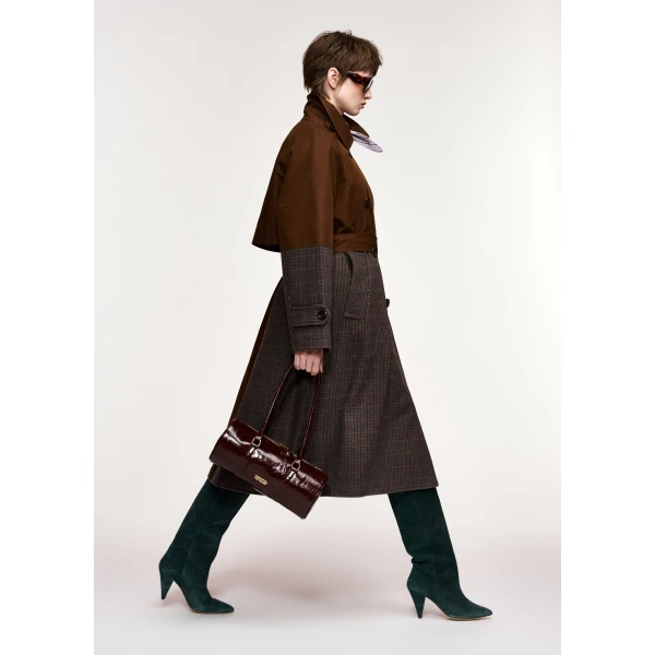 Essentiel Antwerp Brown and dak grey colour-block trench coat, view 4