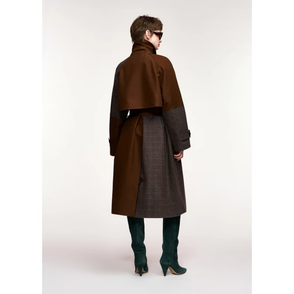 Essentiel Antwerp Brown and dak grey colour-block trench coat, view 5