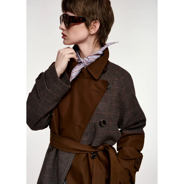 Essentiel Antwerp Brown and dak grey colour-block trench coat, view 6
