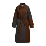 Essentiel Antwerp Brown and dak grey colour-block trench coat