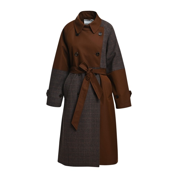Essentiel Antwerp Brown and dak grey colour-block trench coat