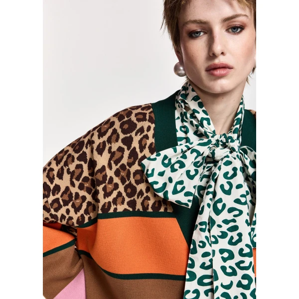 Essentiel Antwerp Brown and mulitcolor leopard-print color-block cardigan, view 4
