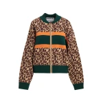 Essentiel Antwerp Brown and multicolor leopard-print color-block zip-up cardigan